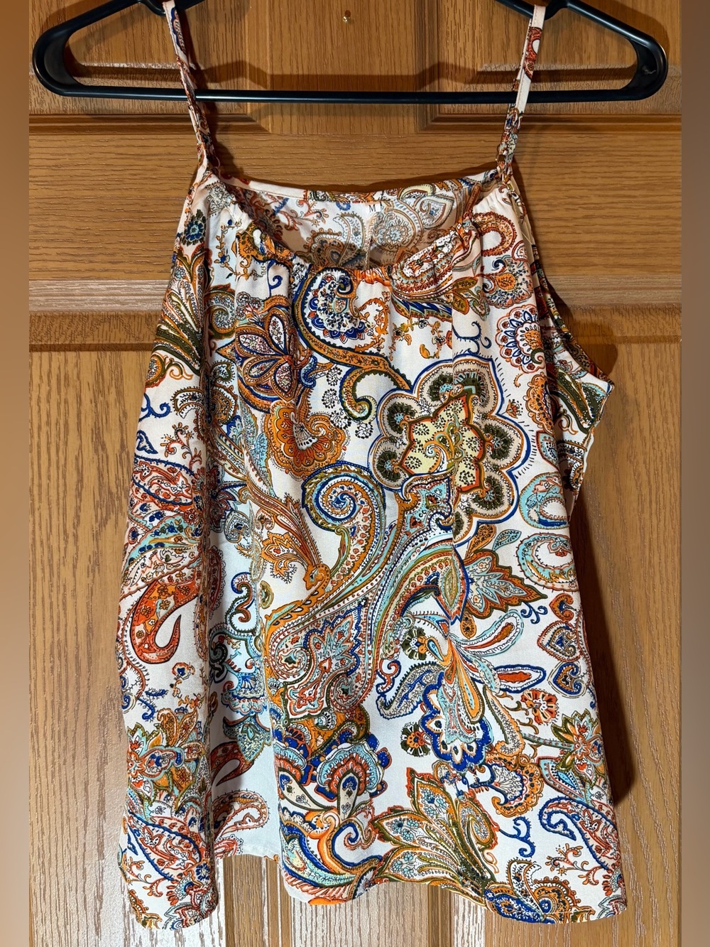 Women’s Paisley Print Spaghetti Strap Top - White/Multicolor